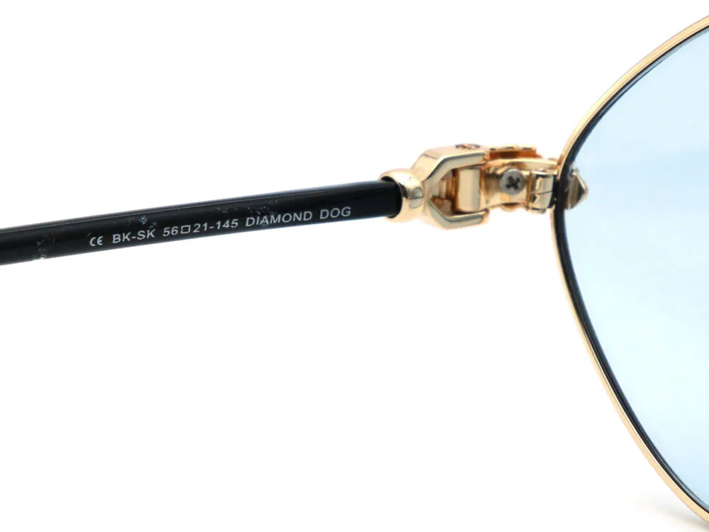 Chrome Hearts Diamond Dog 1410 Unisex Gold Light Blue Diamond Sunglasses