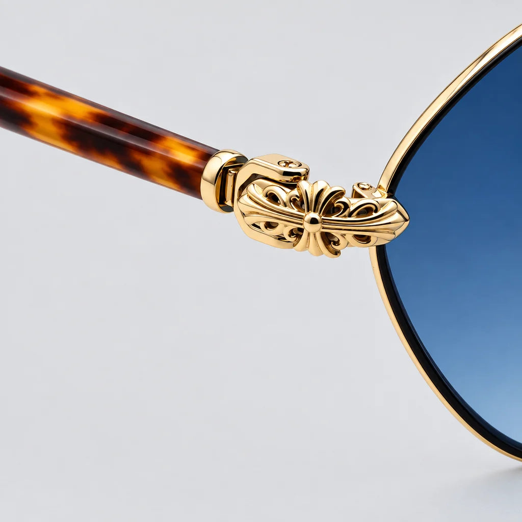 Chrome Hearts Diamond Dog 1411 Unisex Tortoise & Gold Gothic Geometric Sunglasses