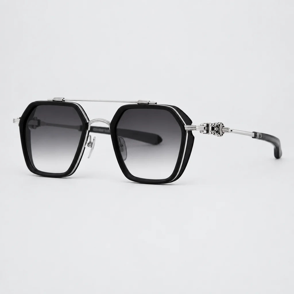 Chrome Hearts Hotation 2632 Unisex Matte Black & Silver Gothic Geometric Sunglasses