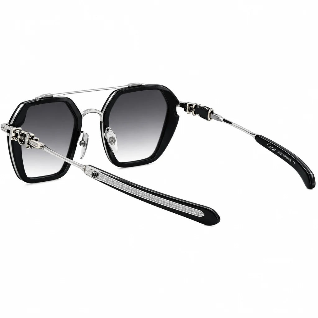 Chrome Hearts Hotation 2632 Unisex Matte Black & Silver Gothic Geometric Sunglasses