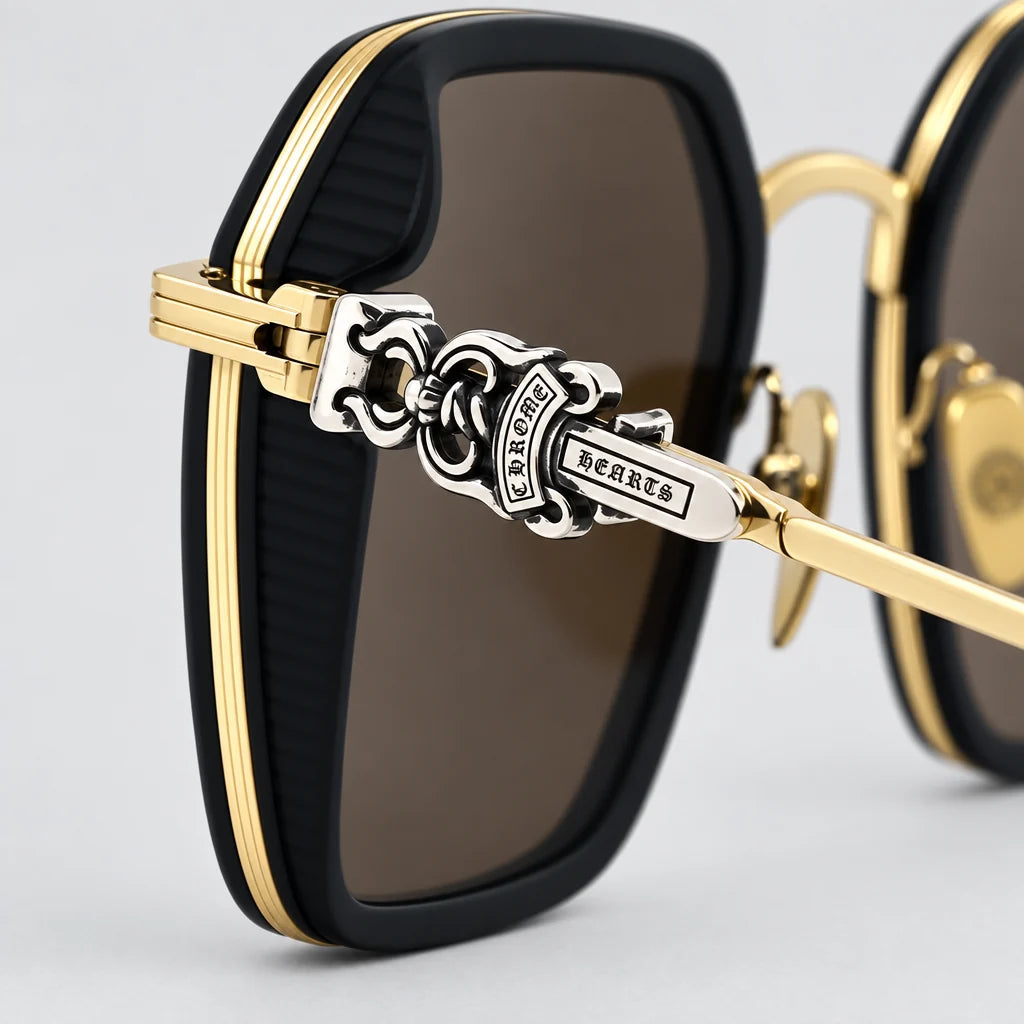 Chrome Hearts Hotation 2633 Unisex Matte Black & Gold Gothic Geometric Sunglasses