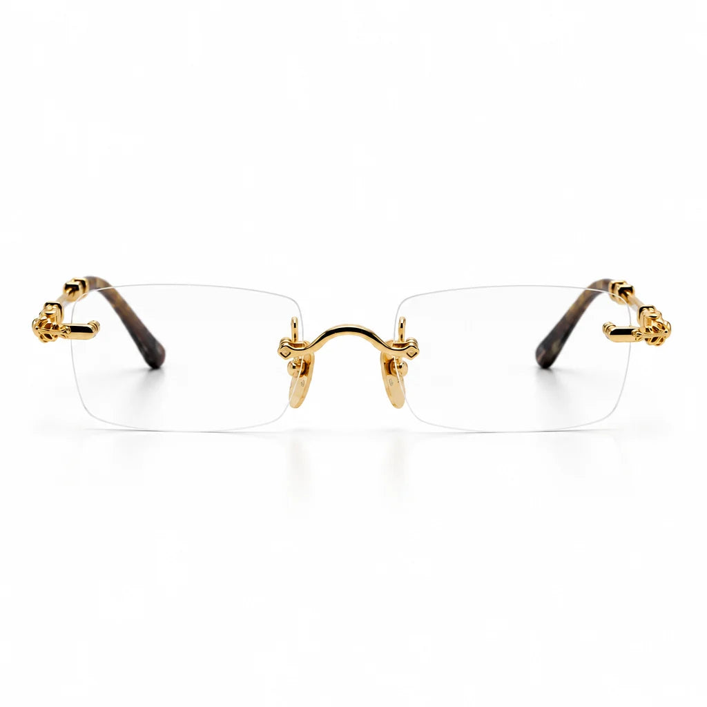 Exclusive Chrome Hearts Pills III Gold Titanium Rimless Square Glasses