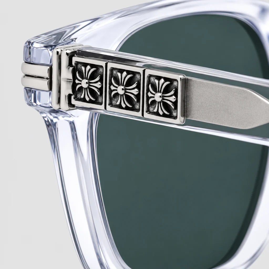Chrome Hearts Smoke Show 3361 Unisex Clear Crystal & Silver Gothic Round, Rectangular Sunglasses