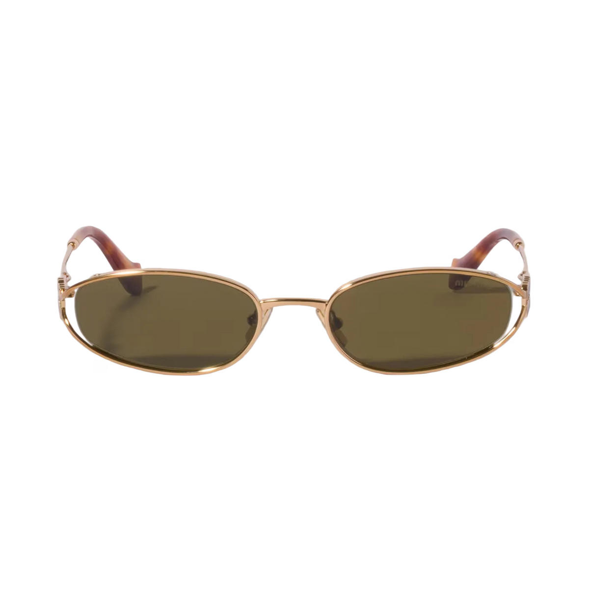 Miu Miu Women Miu Logo Brass Metal Loden Green Sunglasses 