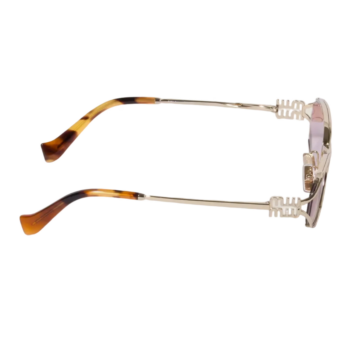 Miu Miu Women Miu Logo Pale Gold Metal Sunglasses with Gradient Pink Lenses