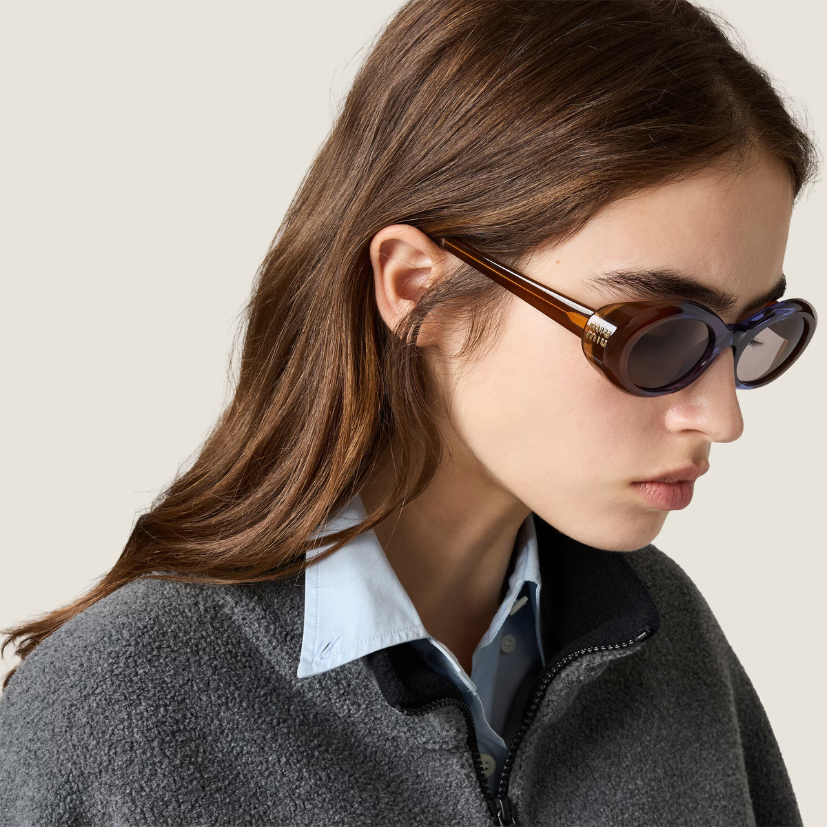 Miu Miu Women Rêverie Amber Opaline / Mauve Lenses Sunglasses