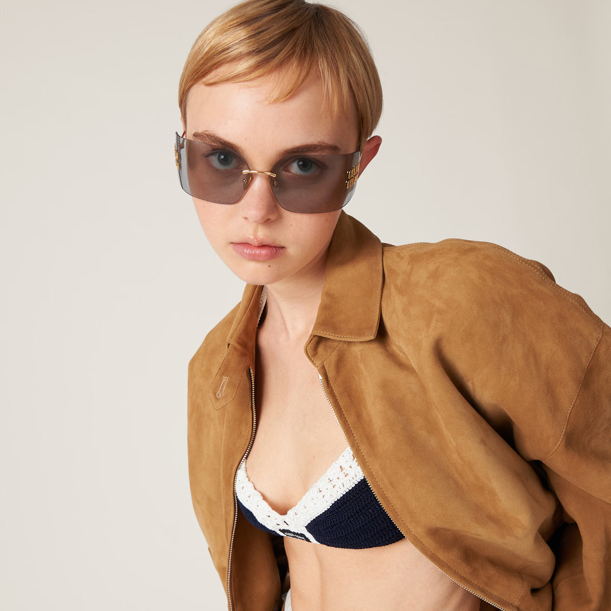 Miu Miu Aube Women Rimless Light Grey Sunglasses