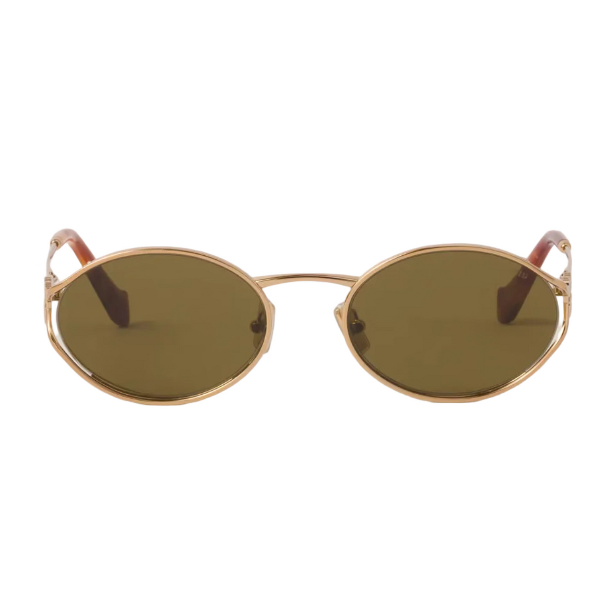 Miu Miu Women Logo Brass Gold / Oval Loden Brown Sunglasses