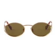 Miu Miu Women Logo Brass Gold / Oval Loden Brown Sunglasses