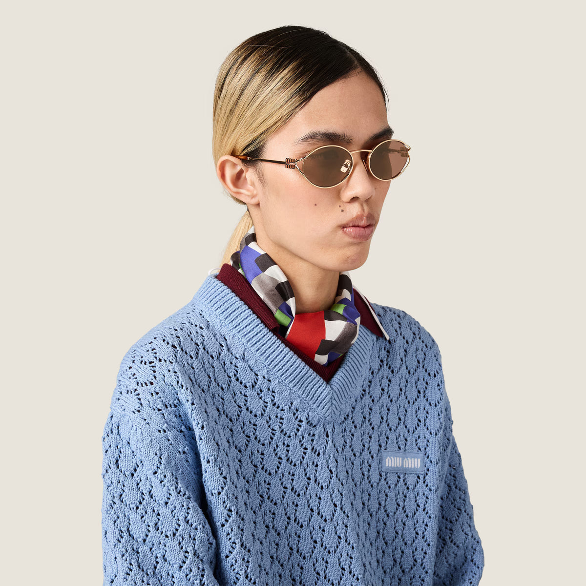 Miu Miu Women Logo Brass Gold / Oval Loden Brown Sunglasses