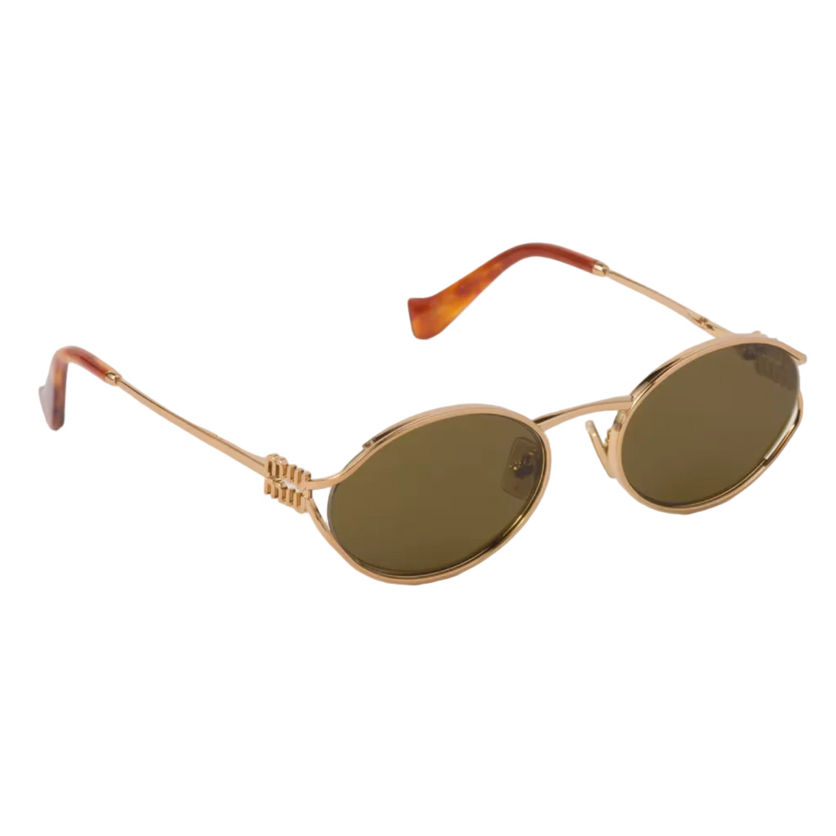 Miu Miu Women Logo Brass Gold / Oval Loden Brown Sunglasses