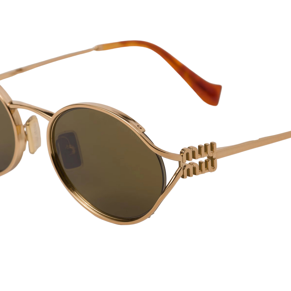 Miu Miu Women Logo Brass Gold / Oval Loden Brown Sunglasses