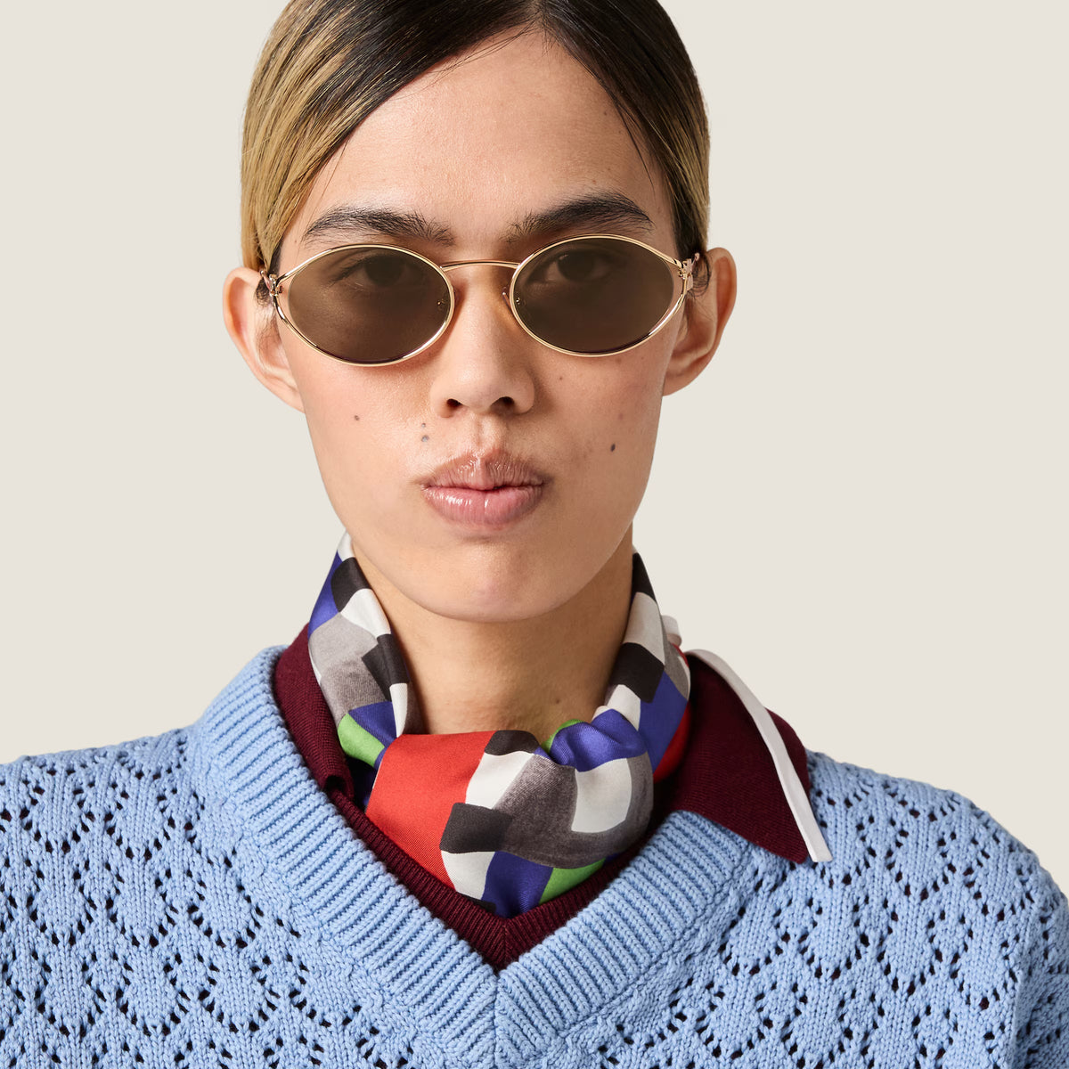 Miu Miu Women Logo Brass Gold / Oval Loden Brown Sunglasses
