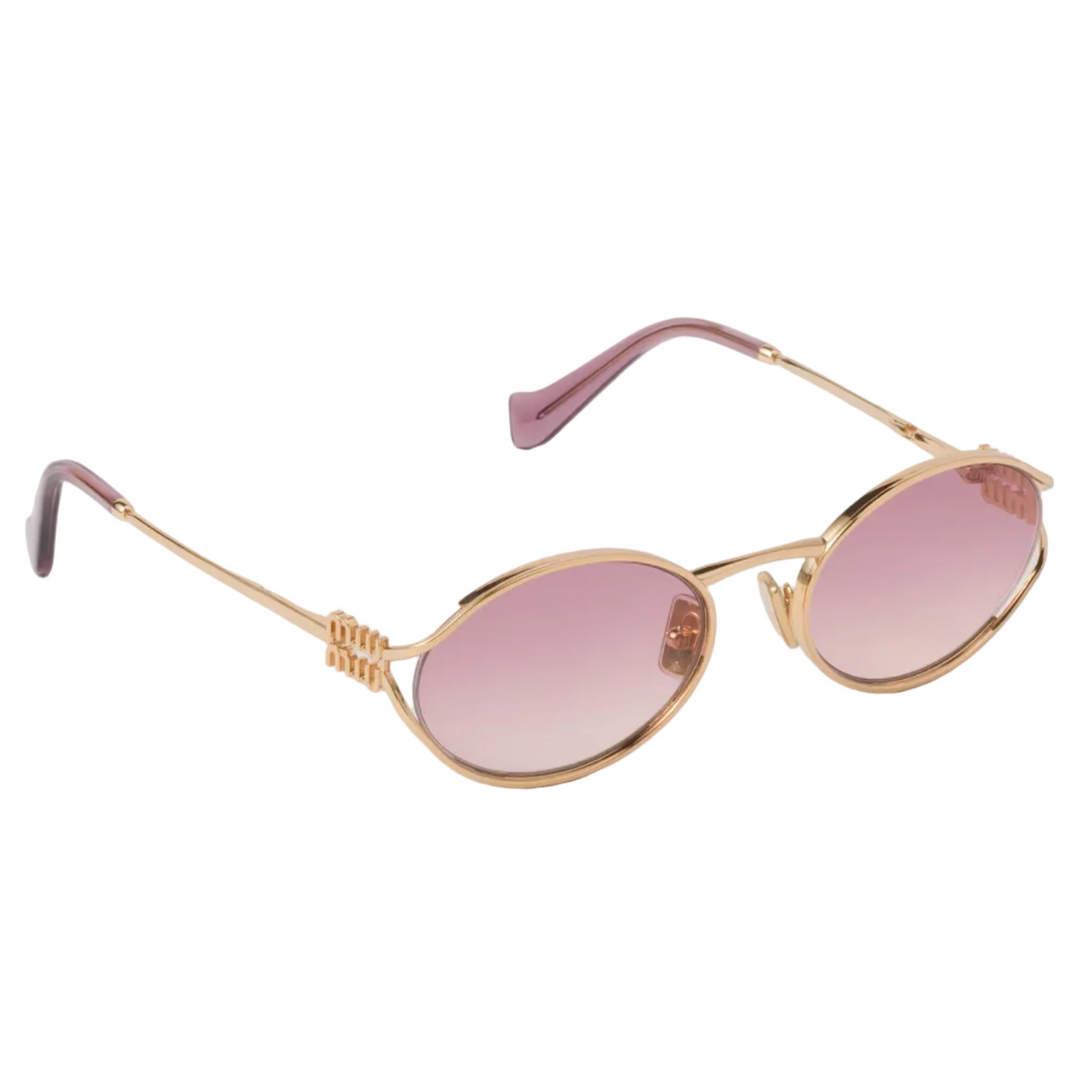Miu Miu Women Logo Gold Oval Pink Beige Gradient Sunglasses