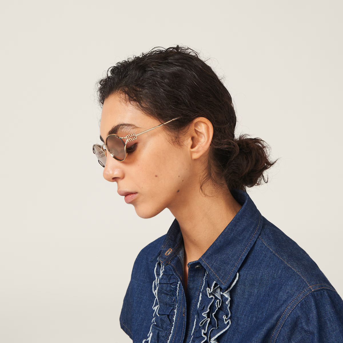 Miu Miu Women Logo Oval Rose gold Sunglasses