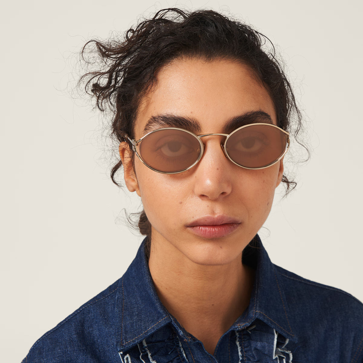 Miu Miu Women Logo Oval Rose gold Sunglasses