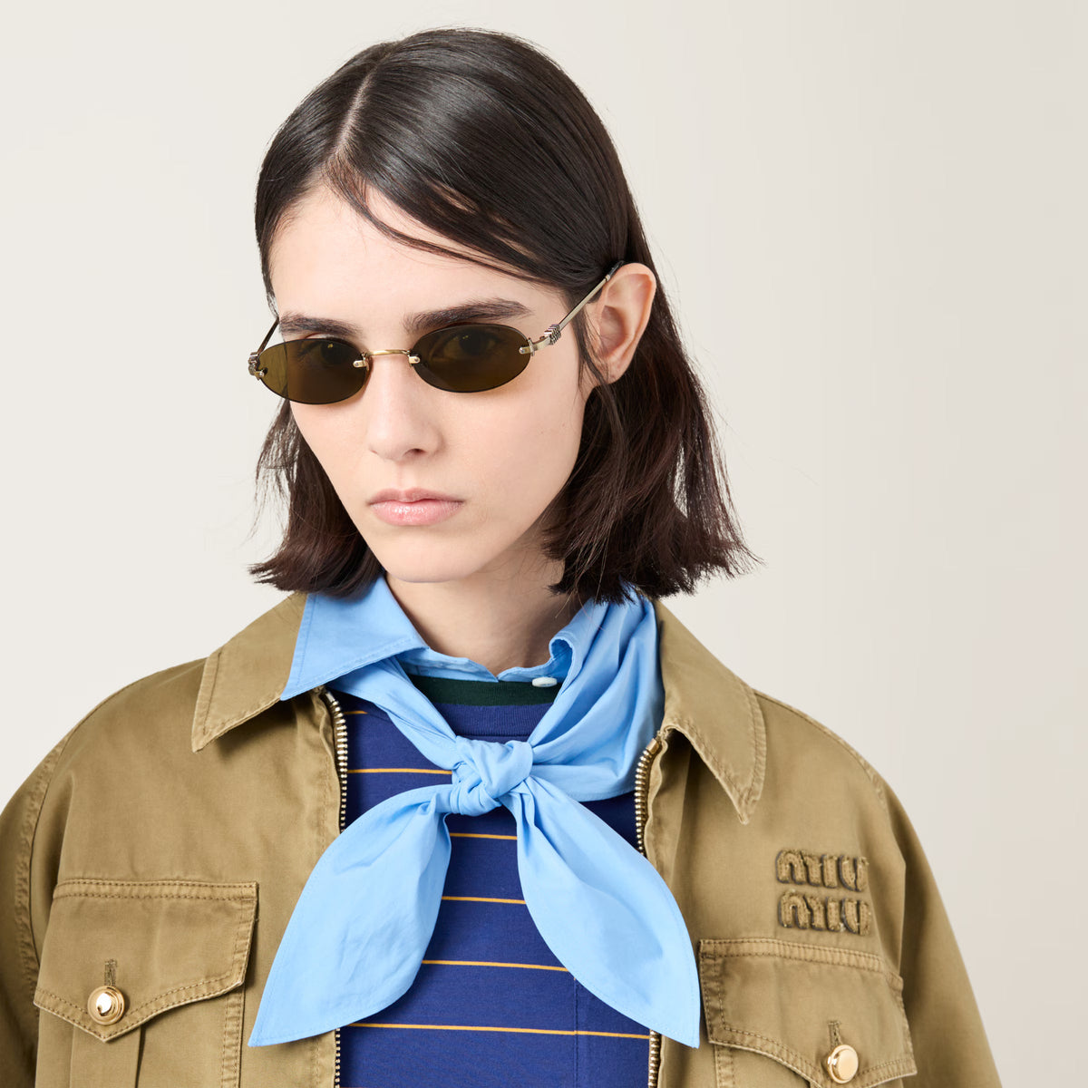 Miu Miu Women Rimless Oval Loden Green Sunglasses