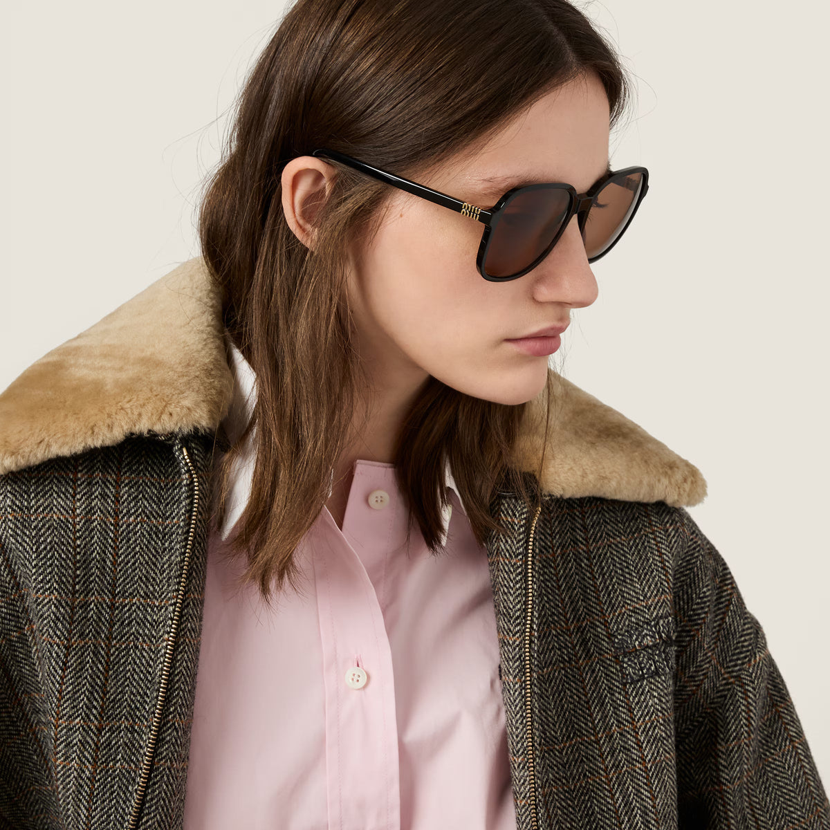 Miu Miu Regard MU B01S Women Oversized Pillow Black / Chocolate Brown Sunglasses