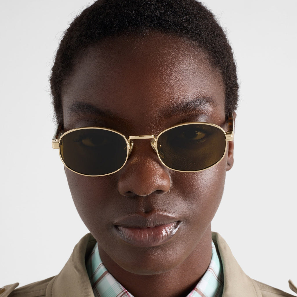 Prada Women Round Frame Honey Gold Sunglasses