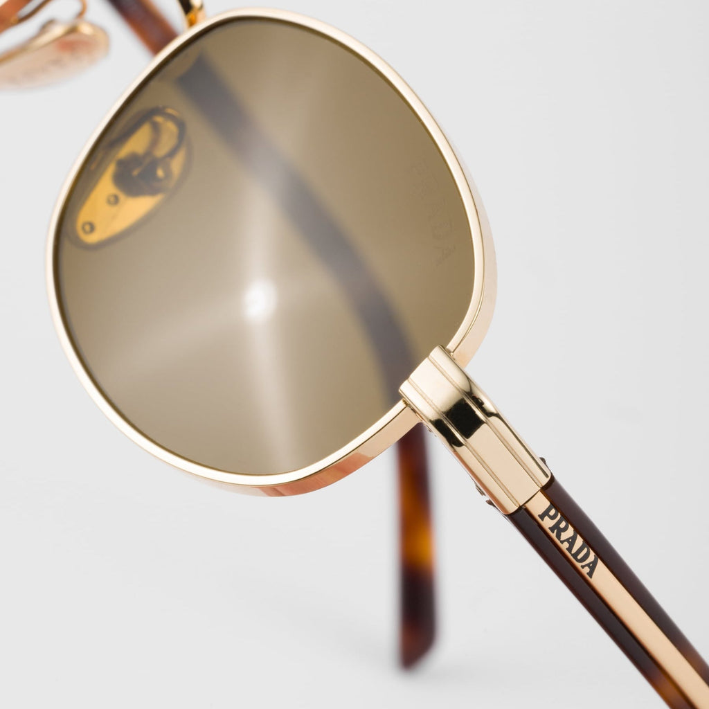Prada Women Round Frame Honey Gold Sunglasses