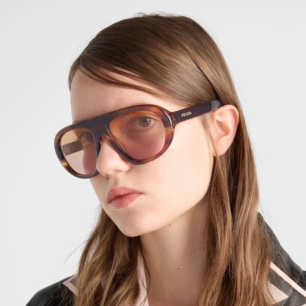 Prada Women Pilot Frame Leather Brown Sunglasses