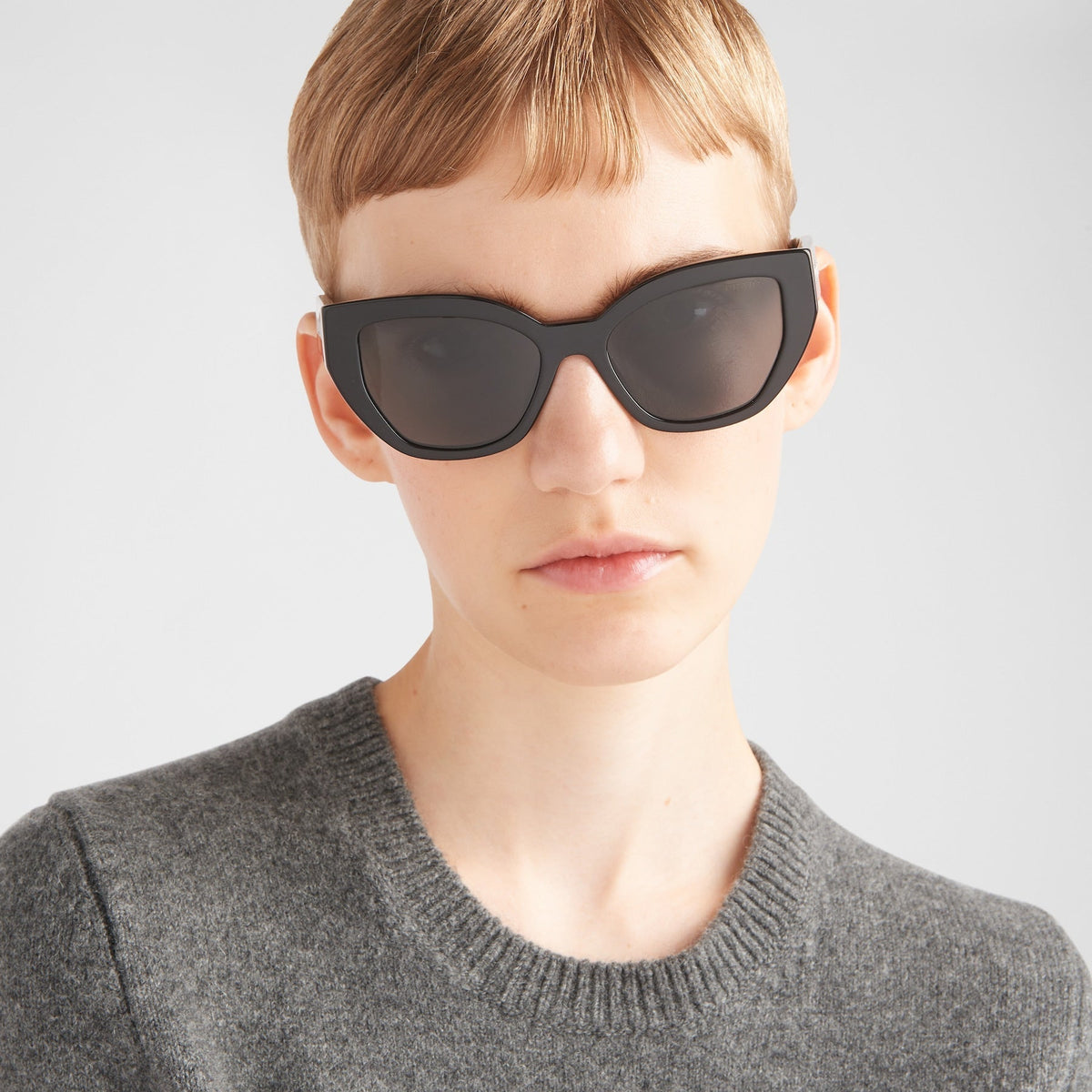 Prada Women Cat-Eye Frame Lava Black Sunglasses