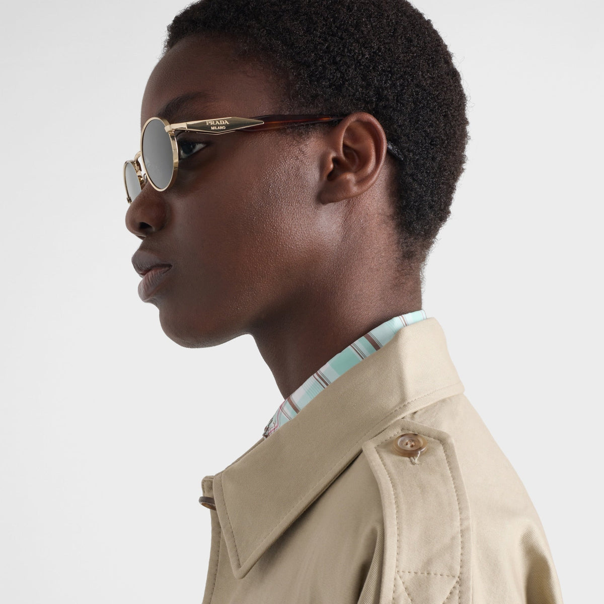 Prada Women Round Frame Soft Gold Sunglasses