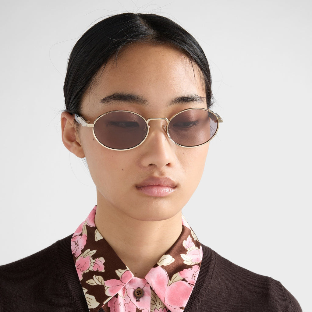 Prada Women Round Frame Matte Gold Sunglasses