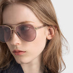 Prada Women Pilot Frame Pale Gold Sunglasses