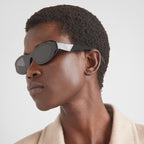 Prada Women Oval Frame Lava Black Sunglasses