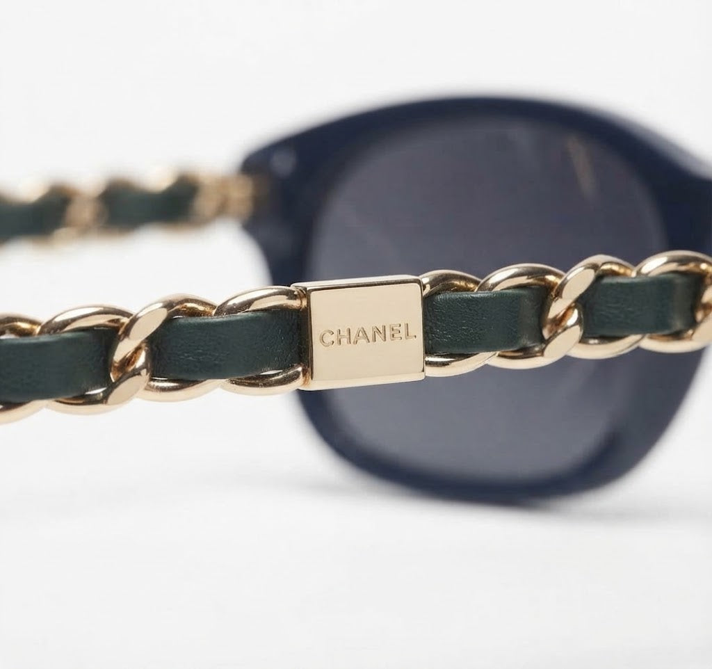 Chanel Women Blue Gold Chain Sunglasses