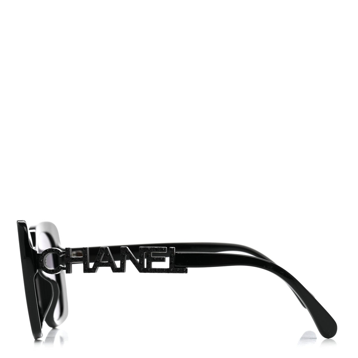 Chanel Women Acetate Strass Polarized Square Black Stone Logo Sunglasses