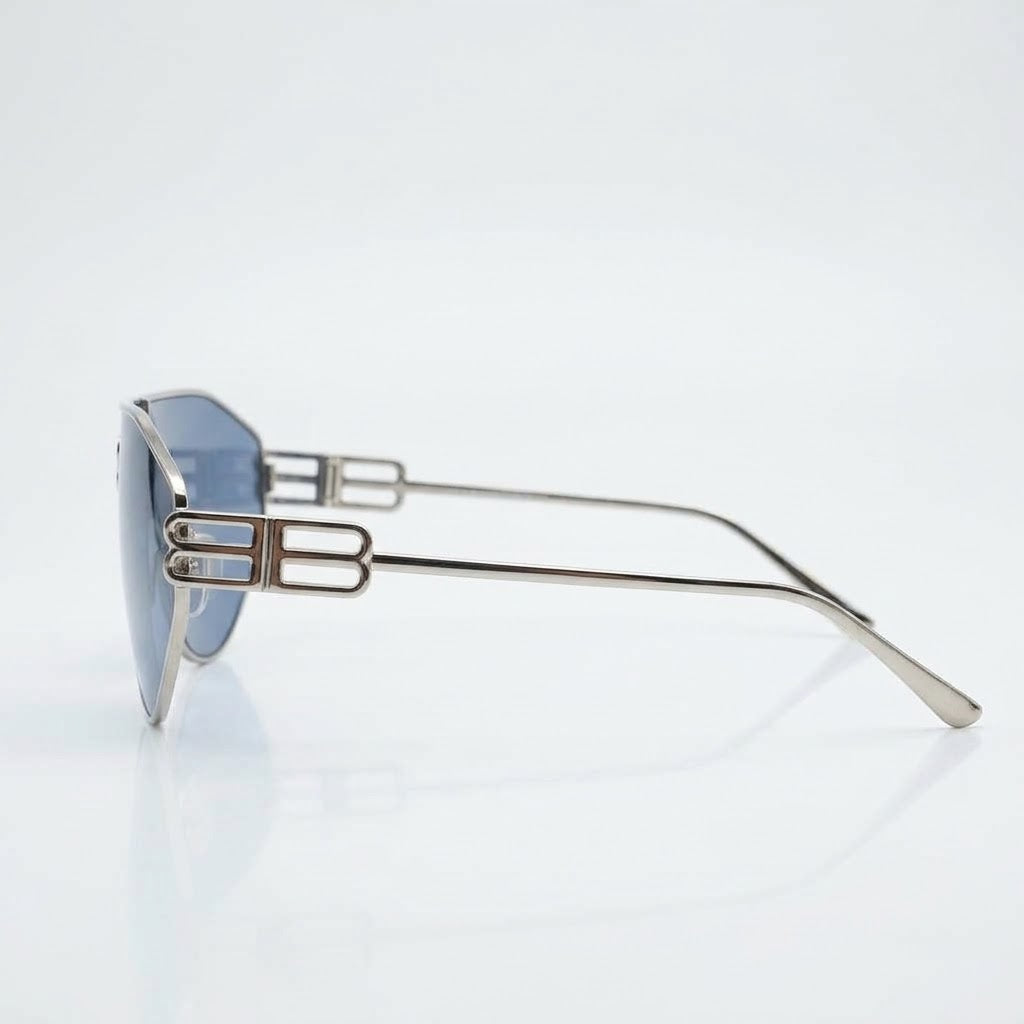 Balenciaga BB0283S Unisex Shield Silver / Light Blue Sunglasses