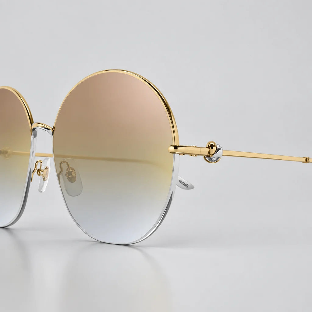 Cartier Trinity de C Women Round Metal Frame Shiny Gold Sunglasses