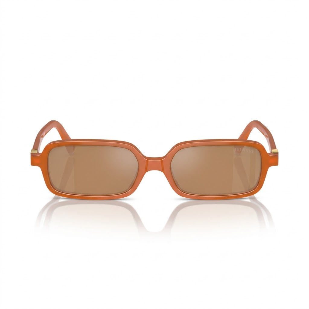Miu Miu Regard MU 11ZS Women Rectangular Turmeric Opal / Light Orange Mirror Sunglasses 