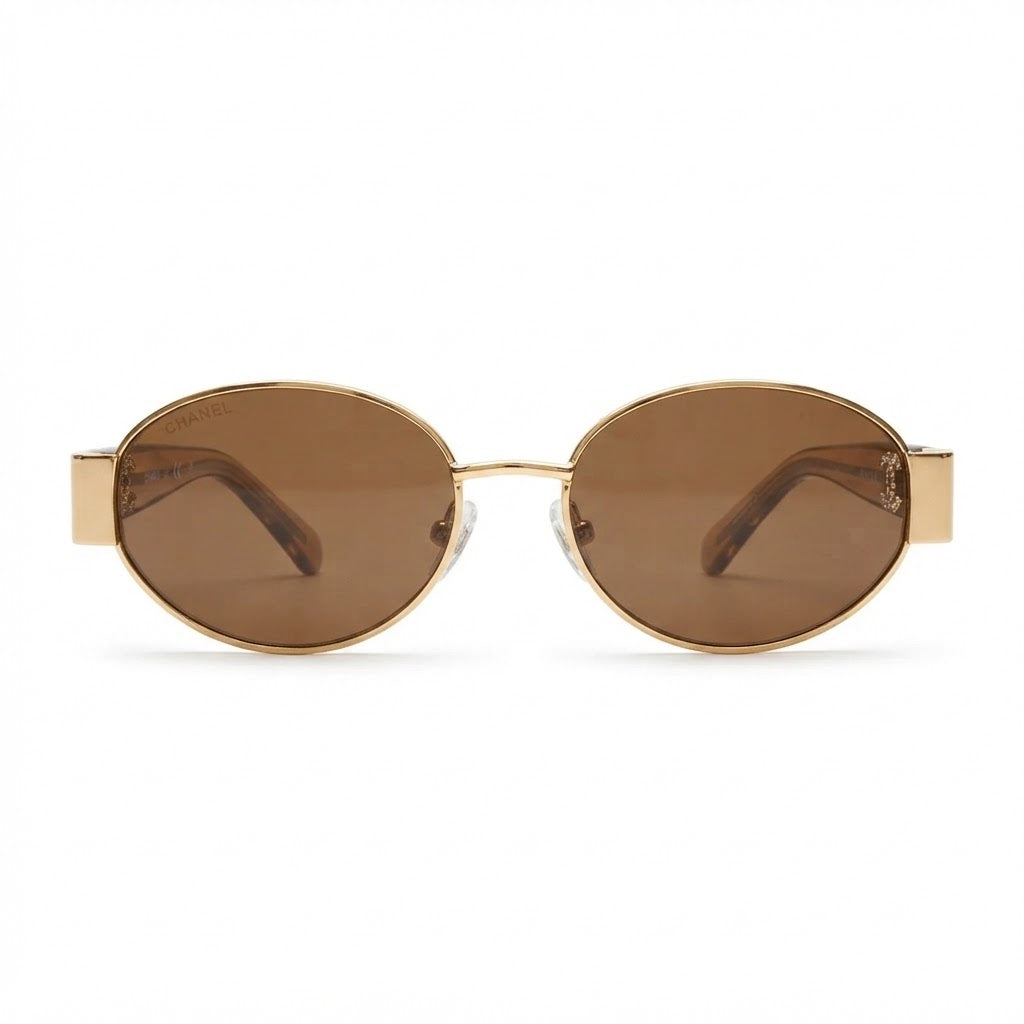 Chanel Women Oval Frame Brown Sunglasses