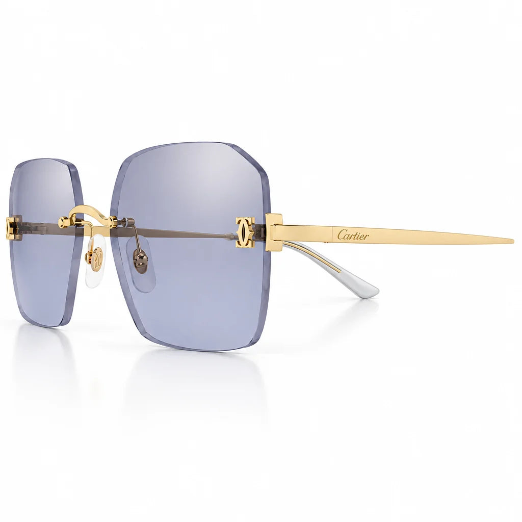 Cartier C De Motif Women Rimless Rectangle Light Purple Sunglasses