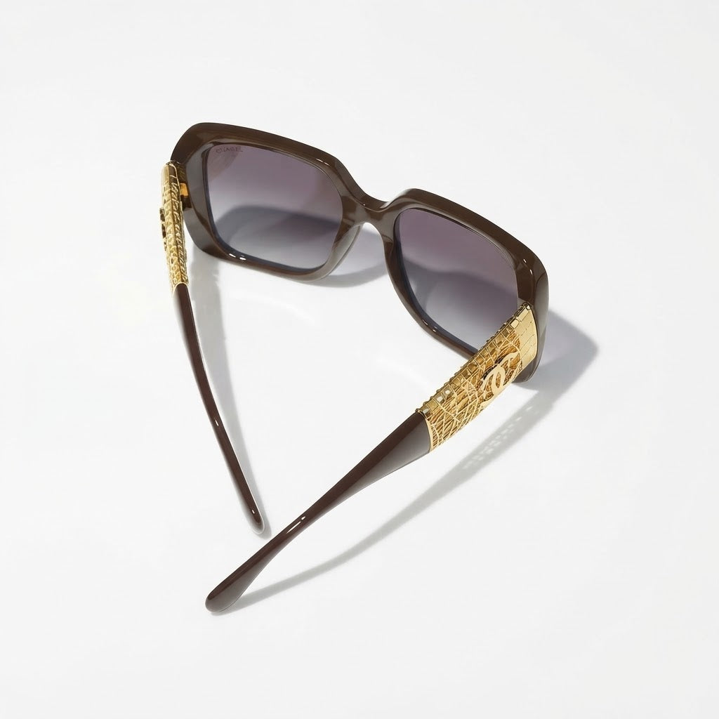 Chanel Women Square Brown & Gold Jewel Sunglasses