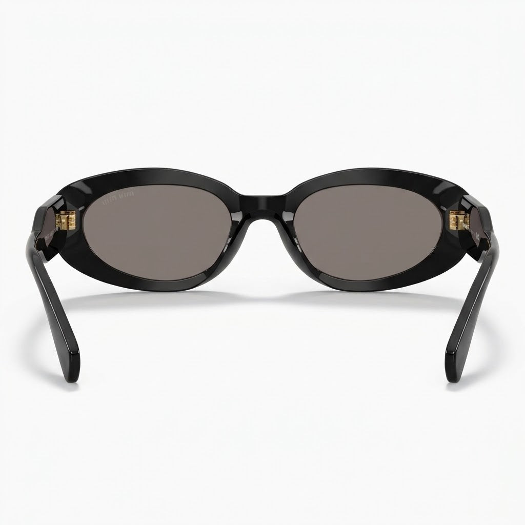 Miu Miu Women Oval Black / Dark Gray Sunglasses