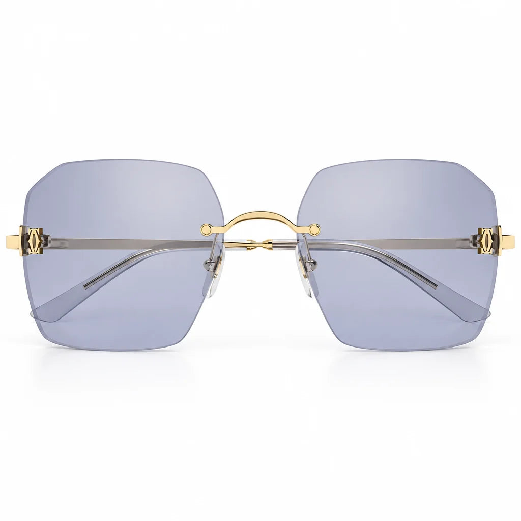 Cartier Motif Women Rimless Rectangle Light Purple Sunglasses