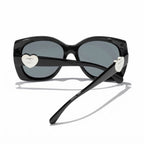 Chanel Women Square Silver Logo Black Sunglasses