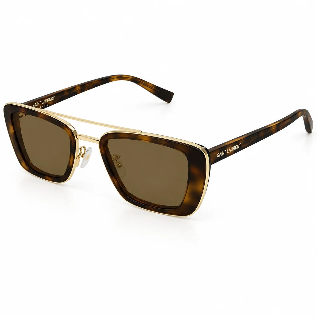 Saint Laurent Unisex SL 825 Rectangular 002 Shiny Havana / Brown Sunglasses
