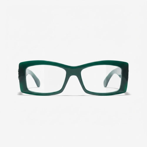 Chanel Unisex Rectangle Green Eyeglasses