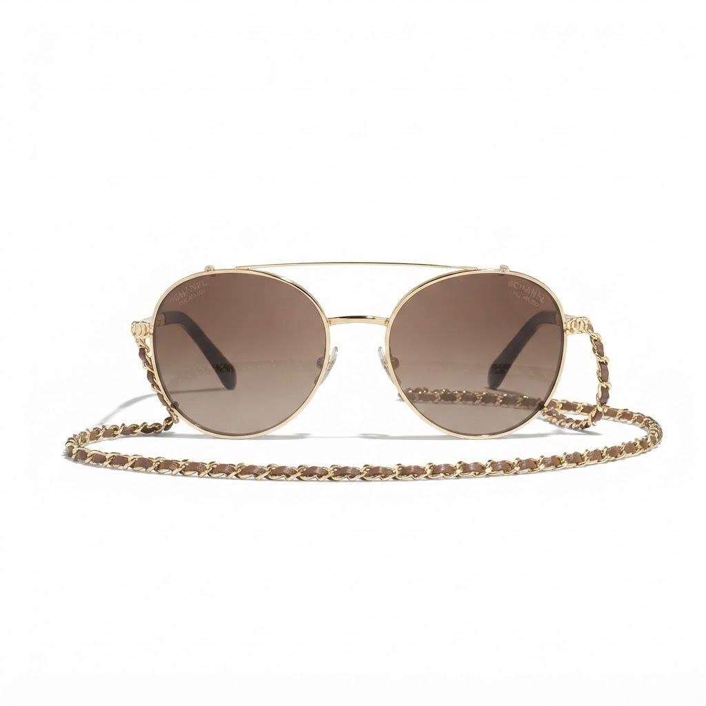 Chanel Women Pilot Calfskin Brown Sunglasses