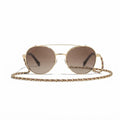 Chanel Women Pilot Calfskin Brown Sunglasses