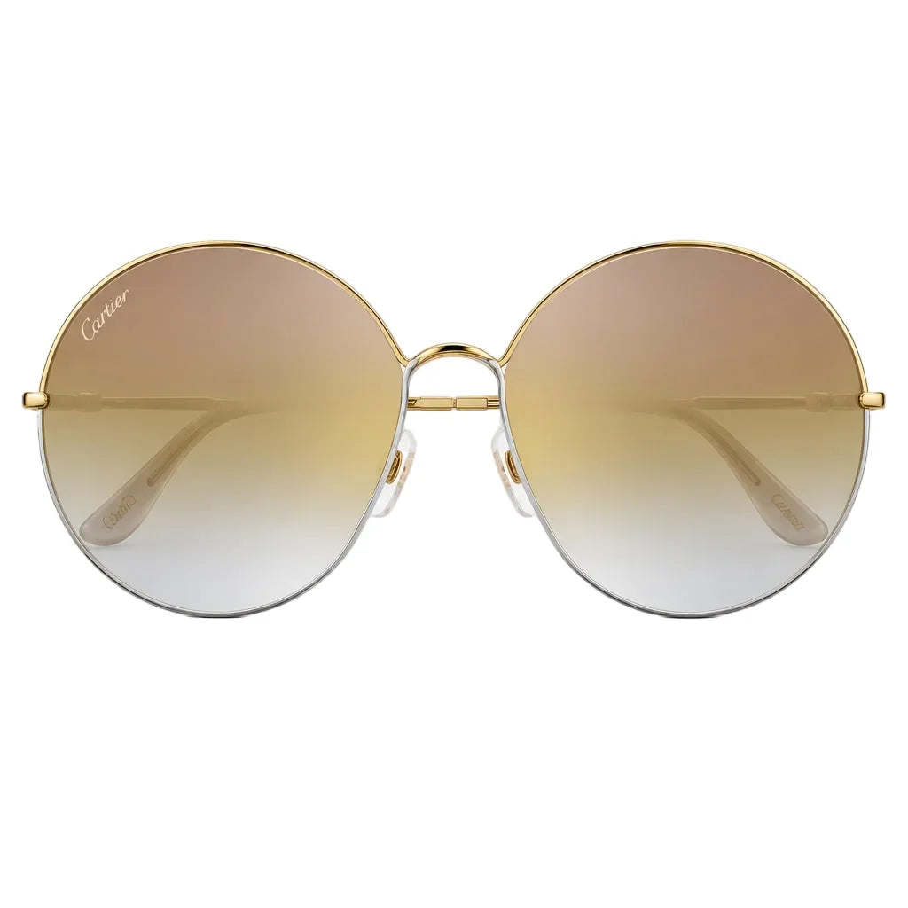 Cartier Trinity de C Women Round Metal Frame Shiny Gold Sunglasses