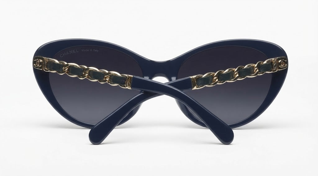 Chanel Women Blue Gold Chain Sunglasses