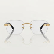 Cartier Signature C de Men Rimless Rectangle Black Wood Temples Transparent Eyeglasses