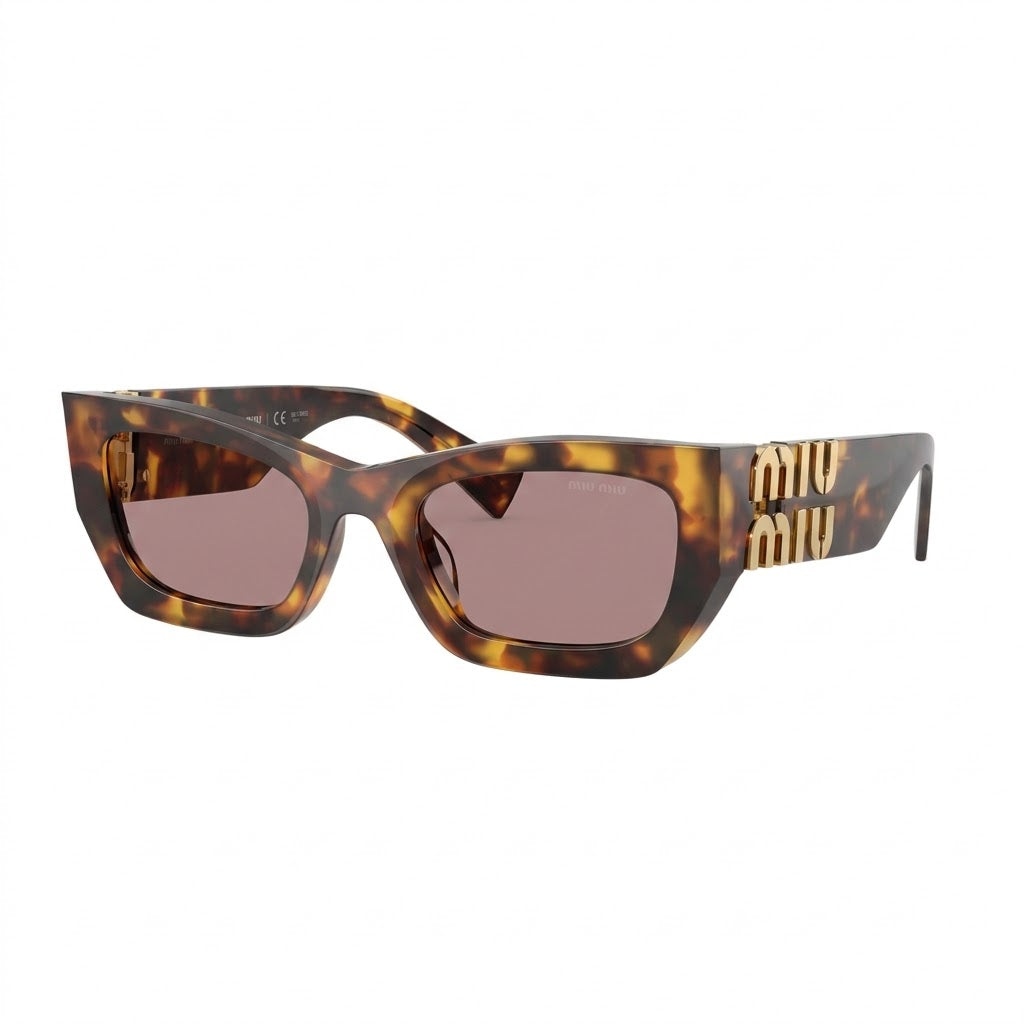 Miu Miu MU 09WS Women Rectangle Honey Havana / Light Purple Sunglasses