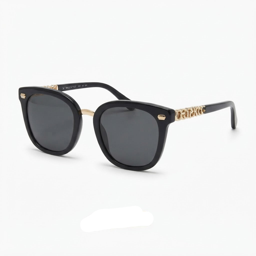 Chanel Women Classic Square Acetate Polarized Rhinestone Chanel Logo Black Sunglasses